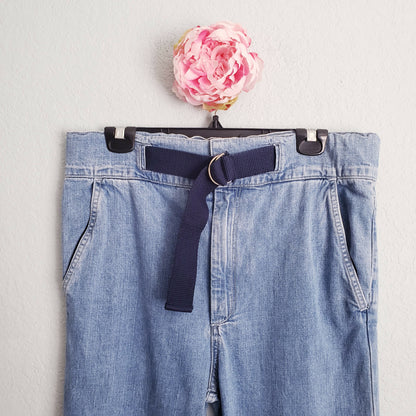 Rag &amp; Bone High-Rise Canvas Belt Wide Leg Jeans - /Blue - 26