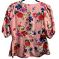 Yumi Kim Short Elastic Sleeve Button Front Blouse - Floral - Pink Multi/Sunnyside Pink (Silk Blend) - M