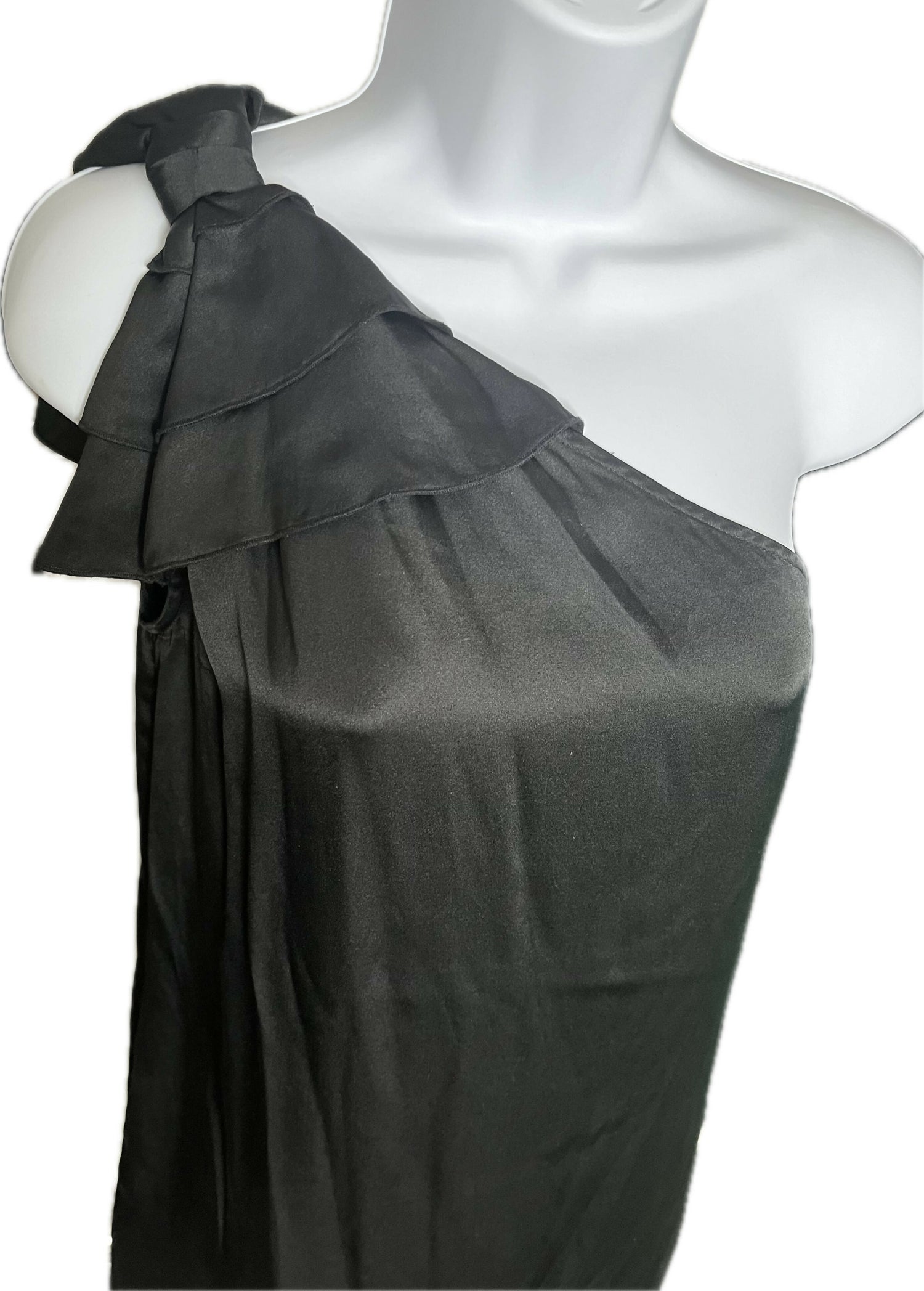 LOVE MOSCHINO Bow Detail One Shoulder 100% Silk mini Dress Black pockets size 8