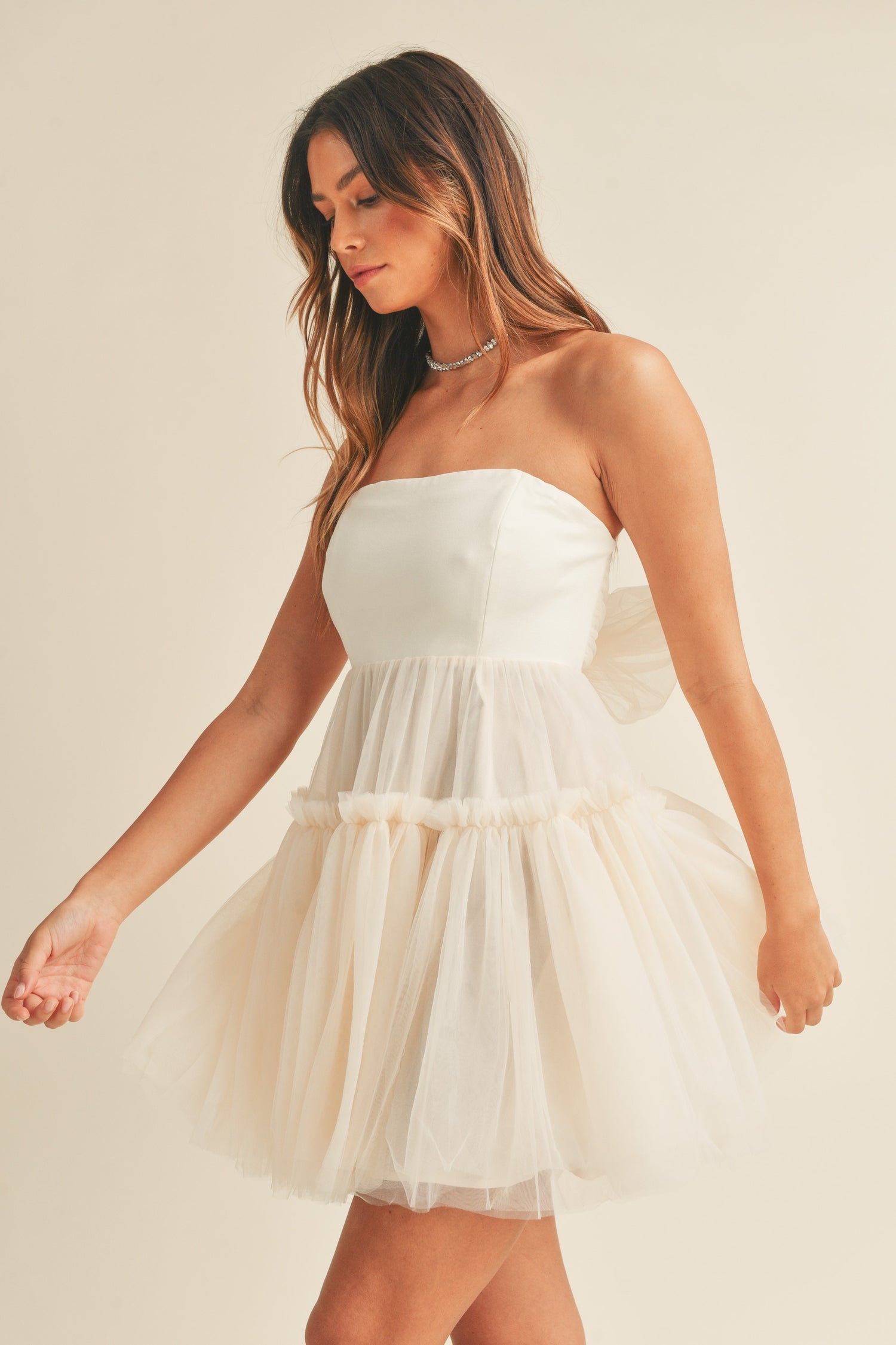 Mable Cream Tulle Babydoll Mini / S