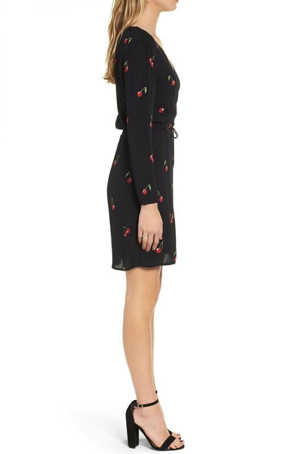 Rails Long Sleeve V-Neck Printed Wrap Dress - Abstract - Black Multi/Cerise