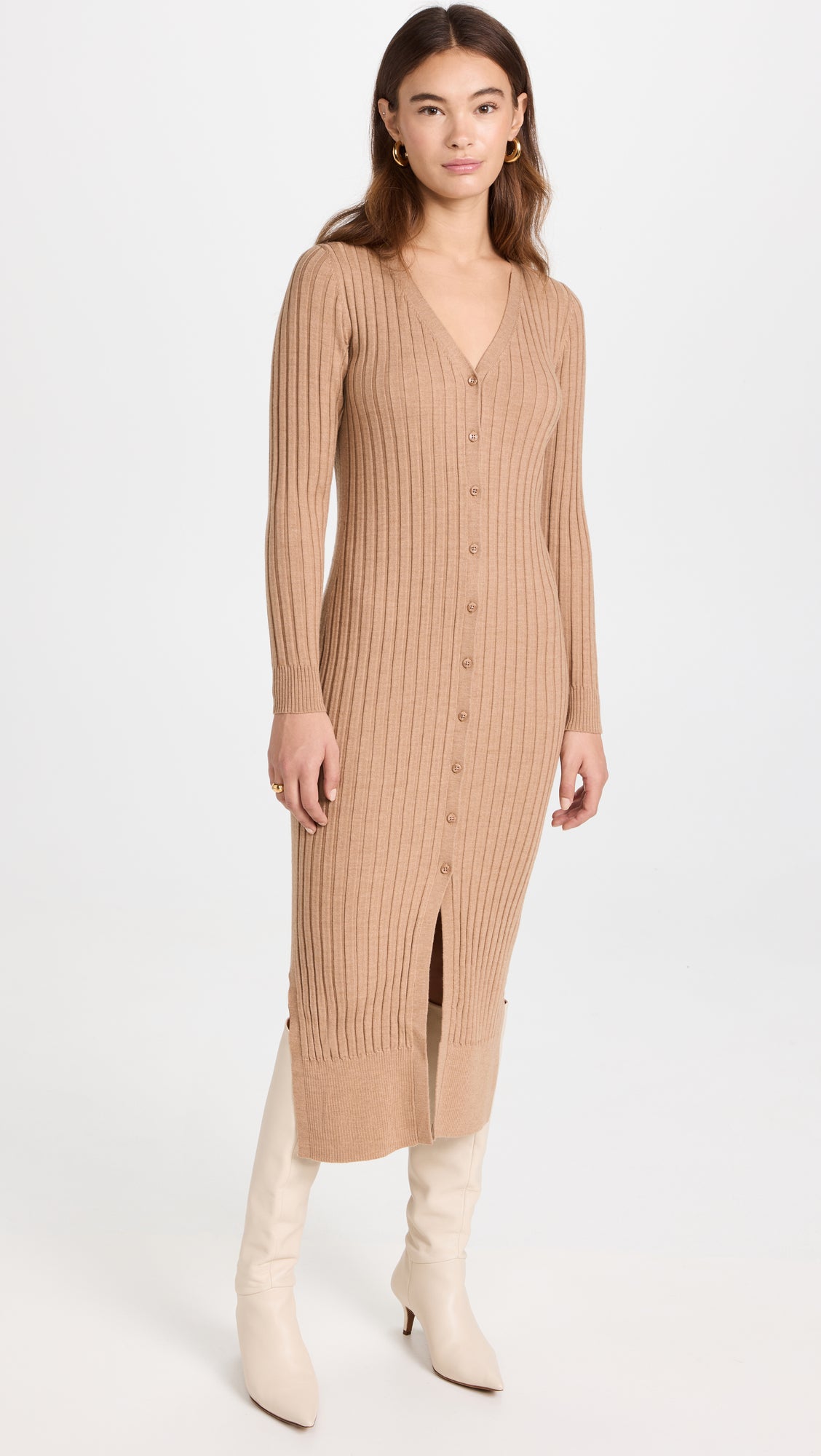 Brass The Ribbed Cardigan Sweater Dress - /Beige