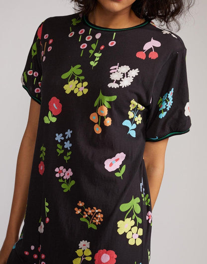 Cynthia Rowley Raya Tee Midi Dress - Floral - Black Multi/Black Floral