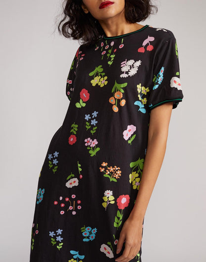 Cynthia Rowley Raya Tee Midi Dress - Floral - Black Multi/Black Floral