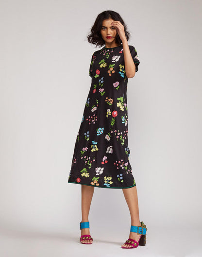 Cynthia Rowley Raya Tee Midi Dress - Floral - Black Multi/Black Floral