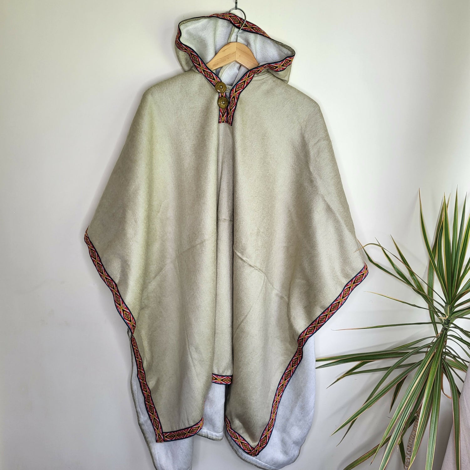 Ecualama soapaca baby alpaca wool hooded unisex poncho solid ivory cream