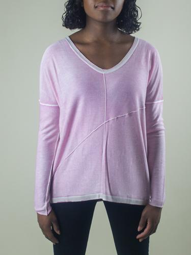 Kokun Long Sleeve Seamed Cashmere V-Neck - /Pink - M