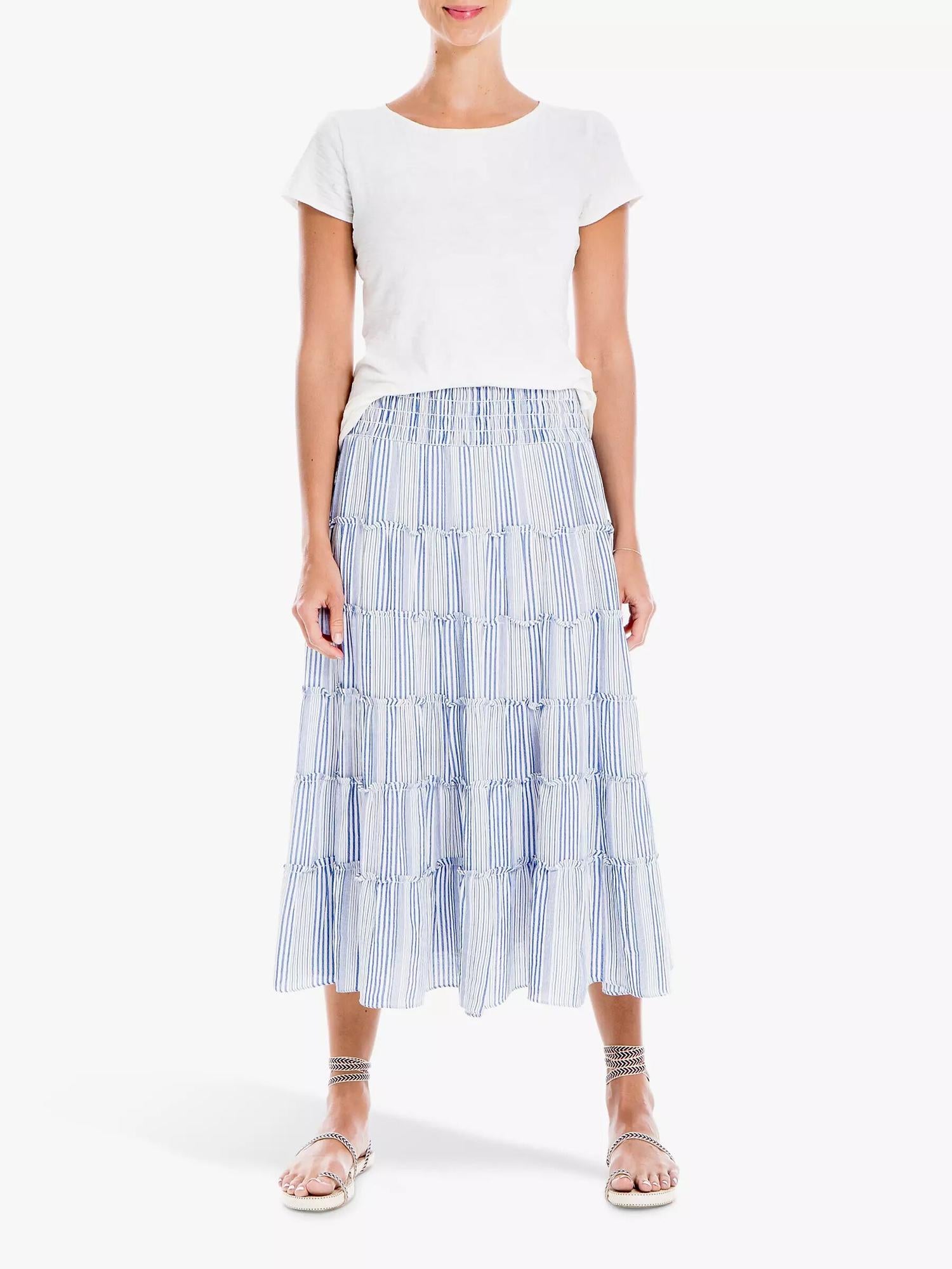 Max Studio Stripe Tiered Midi Skirt - Stripes - Blue Multi/Blue/Multi