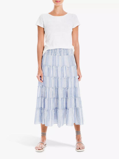 Max Studio Stripe Tiered Midi Skirt - Stripes - Blue Multi/Blue/Multi