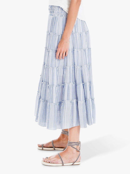 Max Studio Stripe Tiered Midi Skirt - Stripes - Blue Multi/Blue/Multi