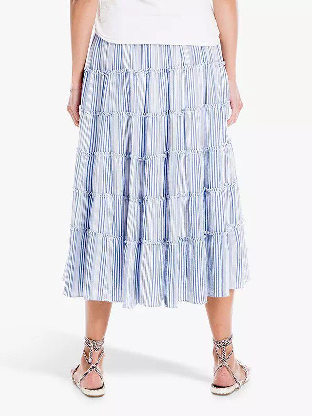 Max Studio Stripe Tiered Midi Skirt - Stripes - Blue Multi/Blue/Multi