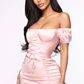 Fashion Nova Blush Satin Off the Shoulder Tie Up Mini / M