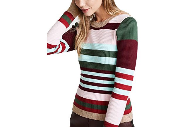 Parker Long Sleeve Crew Neck Ribbed Striped Sweater