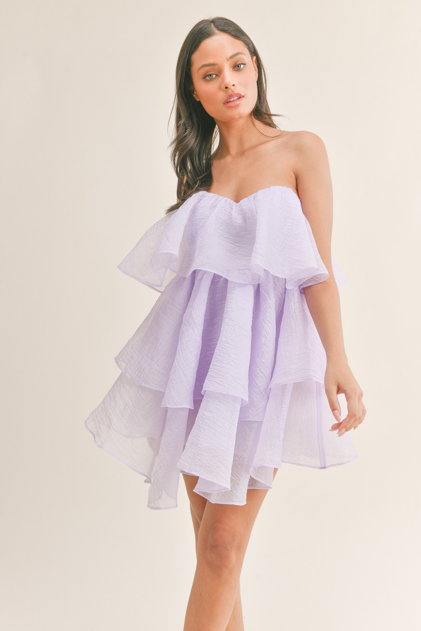 Klesis Lavender Strapless Tiered Ruffle Mini / L