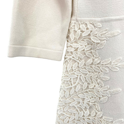 Eliza J Ivory Lace Overlay Sweater Dress Long Sleeve Knee Length