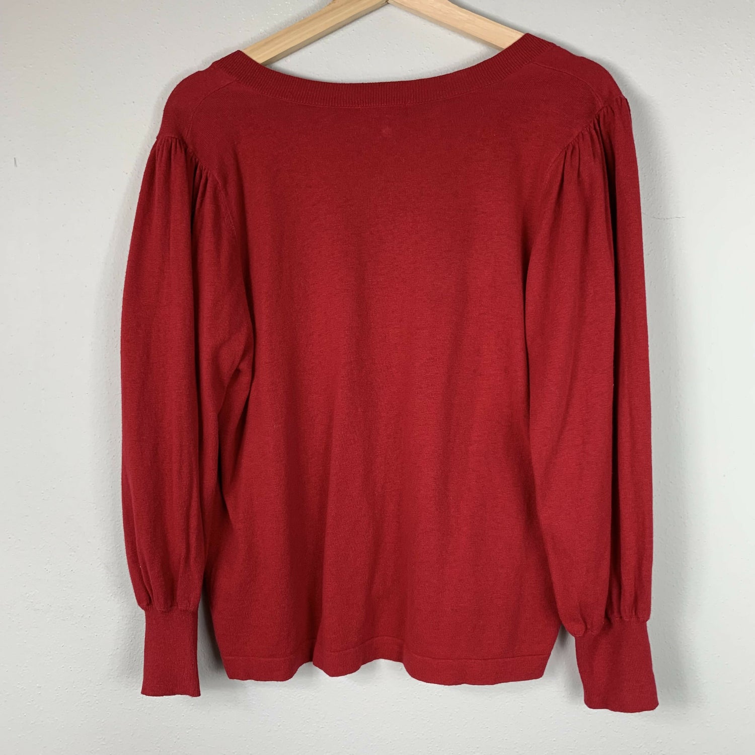 Lilla P 3/4 Puff Sleeve V-Neck Sweater - /Red - XL