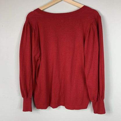 Lilla P 3/4 Puff Sleeve V-Neck Sweater - /Red - XL