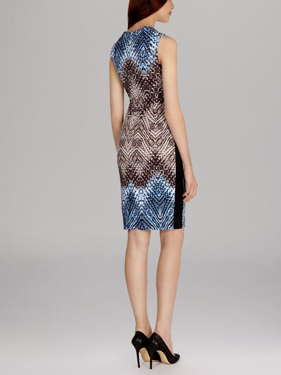 Karen Millen Sleeveless Tribal Print Mesh Detail Sheath Dress