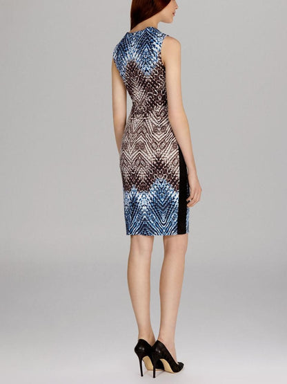 Karen Millen Sleeveless Tribal Print Mesh Detail Sheath Dress