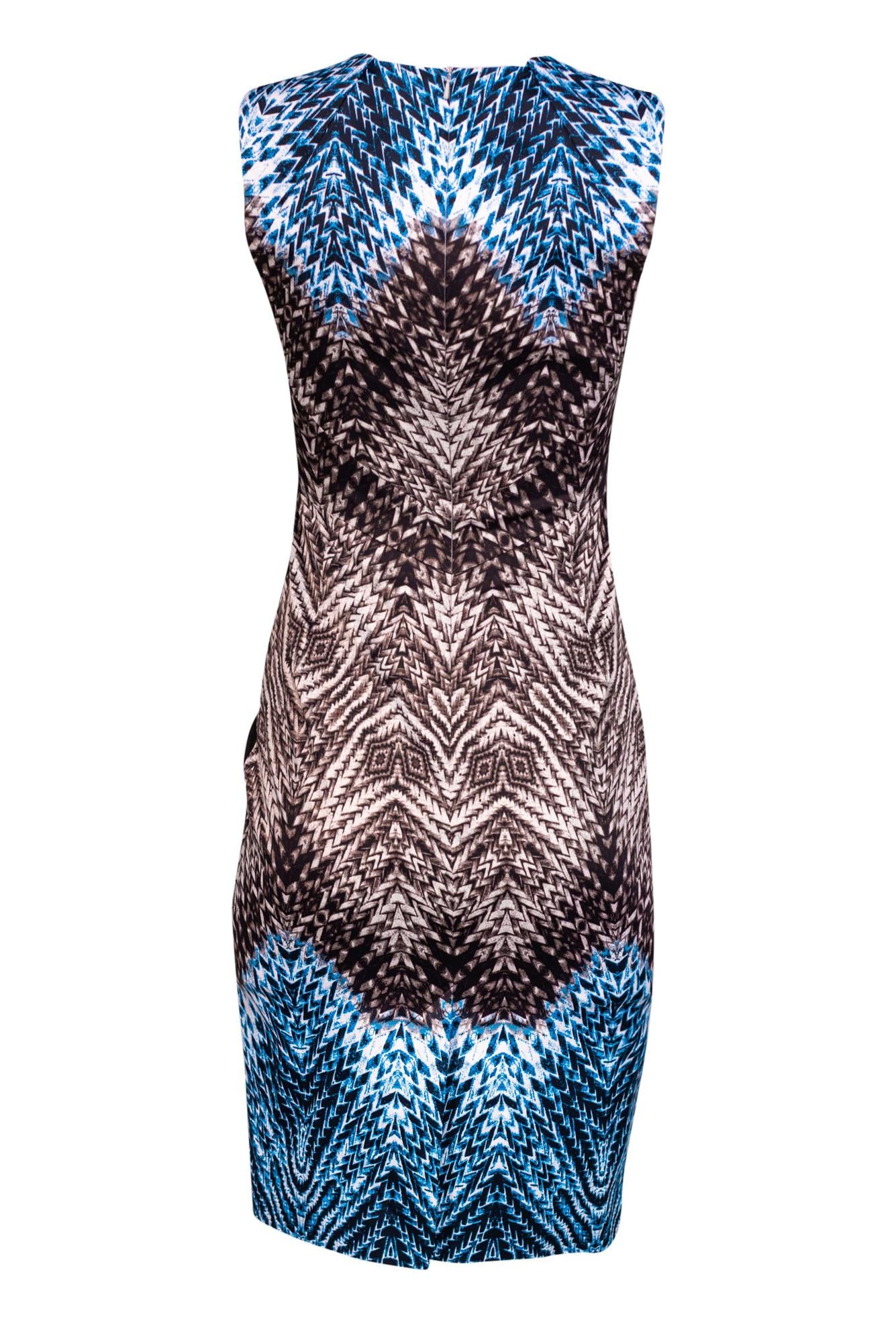 Karen Millen Sleeveless Tribal Print Mesh Detail Sheath Dress