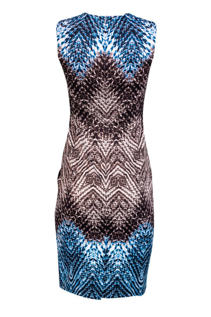 Karen Millen Sleeveless Tribal Print Mesh Detail Sheath Dress