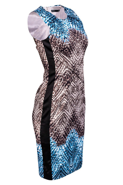 Karen Millen Sleeveless Tribal Print Mesh Detail Sheath Dress