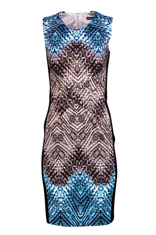 Karen Millen Sleeveless Tribal Print Mesh Detail Sheath Dress