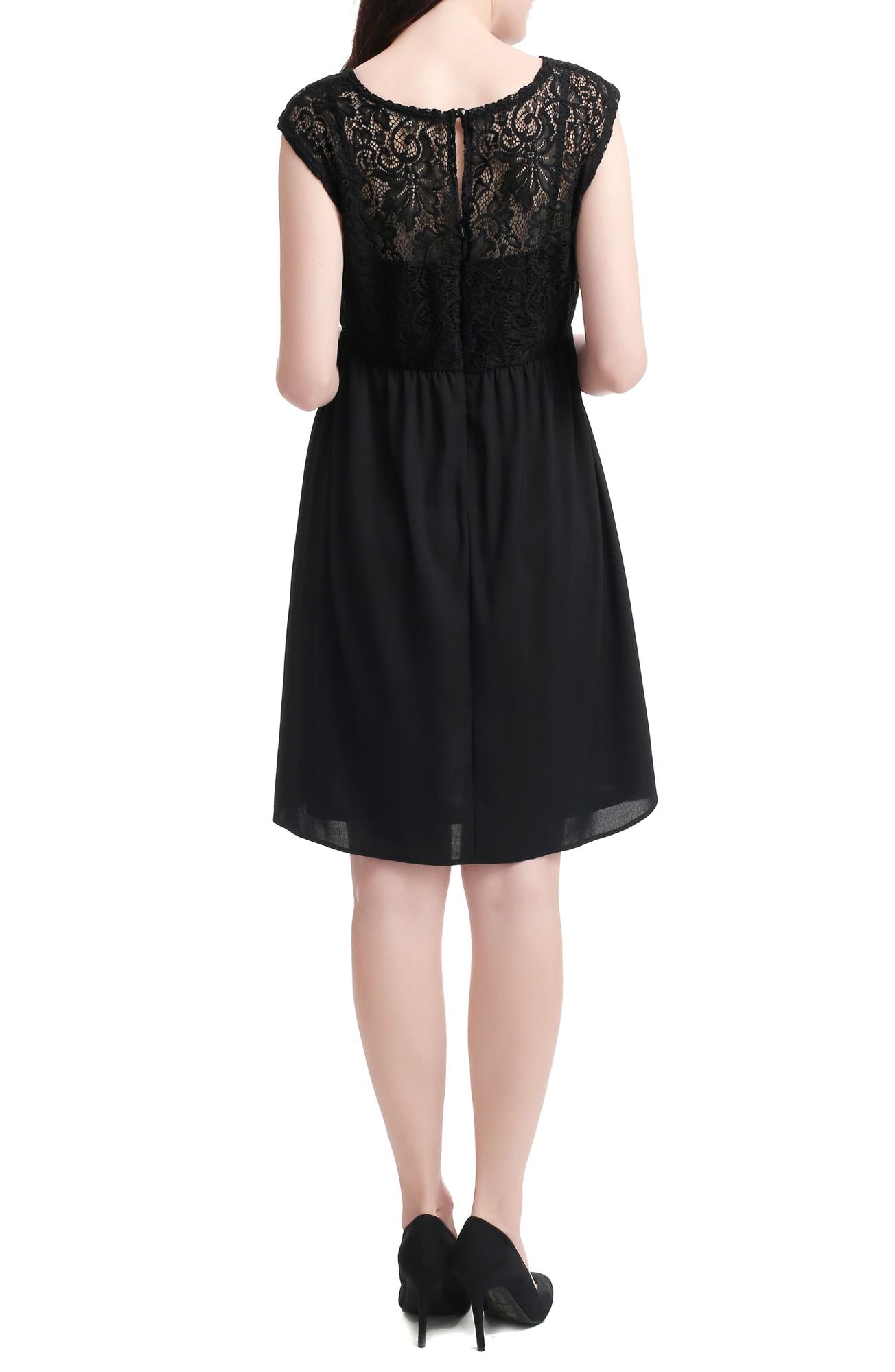 Kimi and Kai Lace Overlay Cap Sleeve Dress - Black