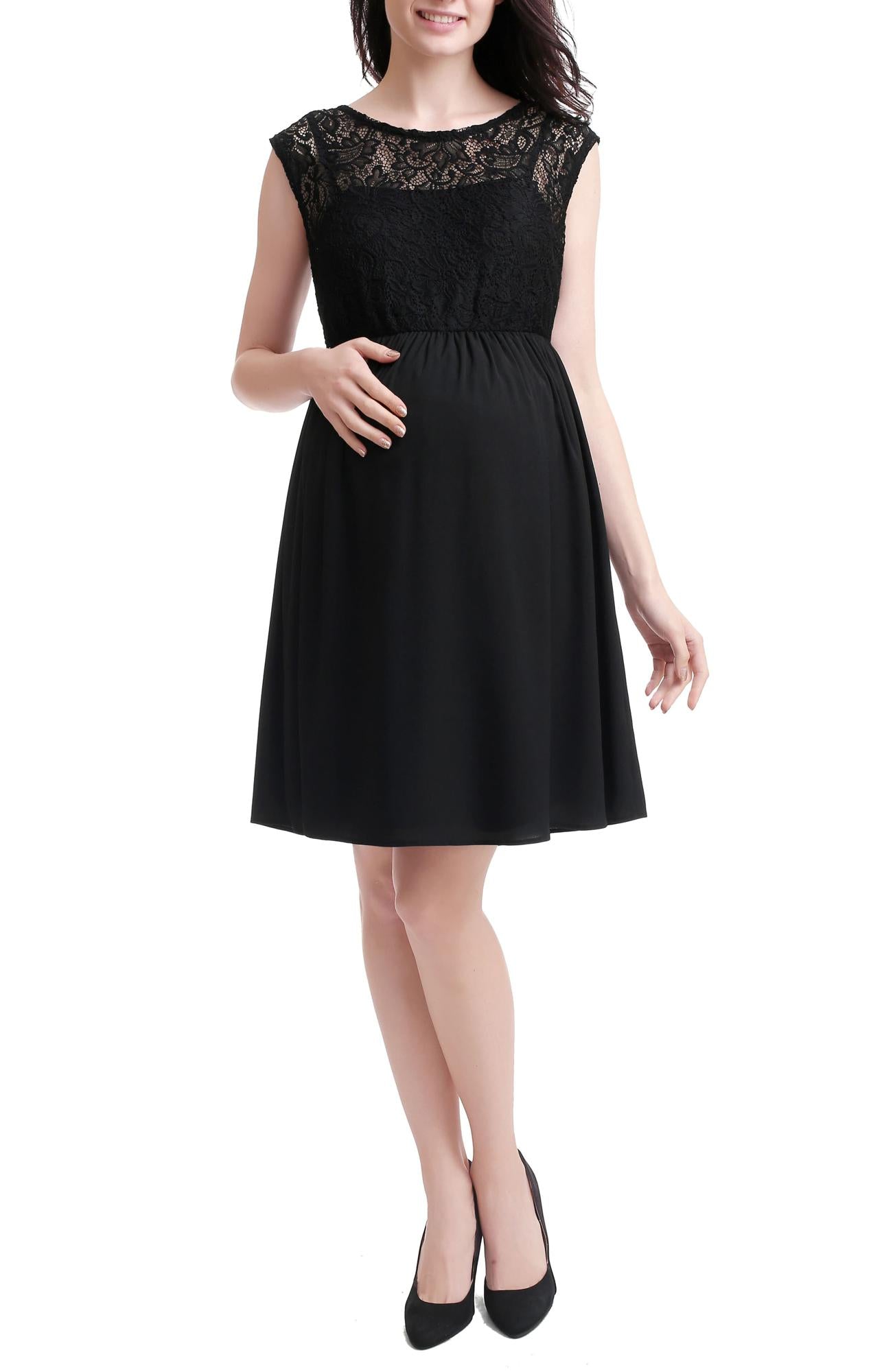 Kimi and Kai Lace Overlay Cap Sleeve Dress - Black