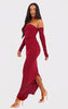 PrettyLittleThing Maroon Off the Shoulder Long Sleeved Maxi / M