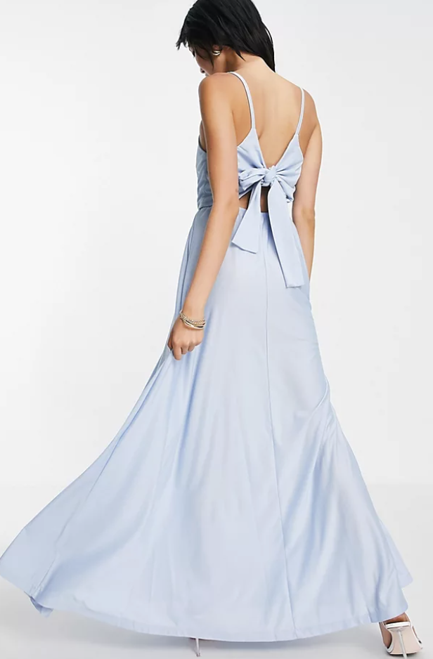 Asos Light Blue Front Plunge Tie Back Maxi Dress / 1