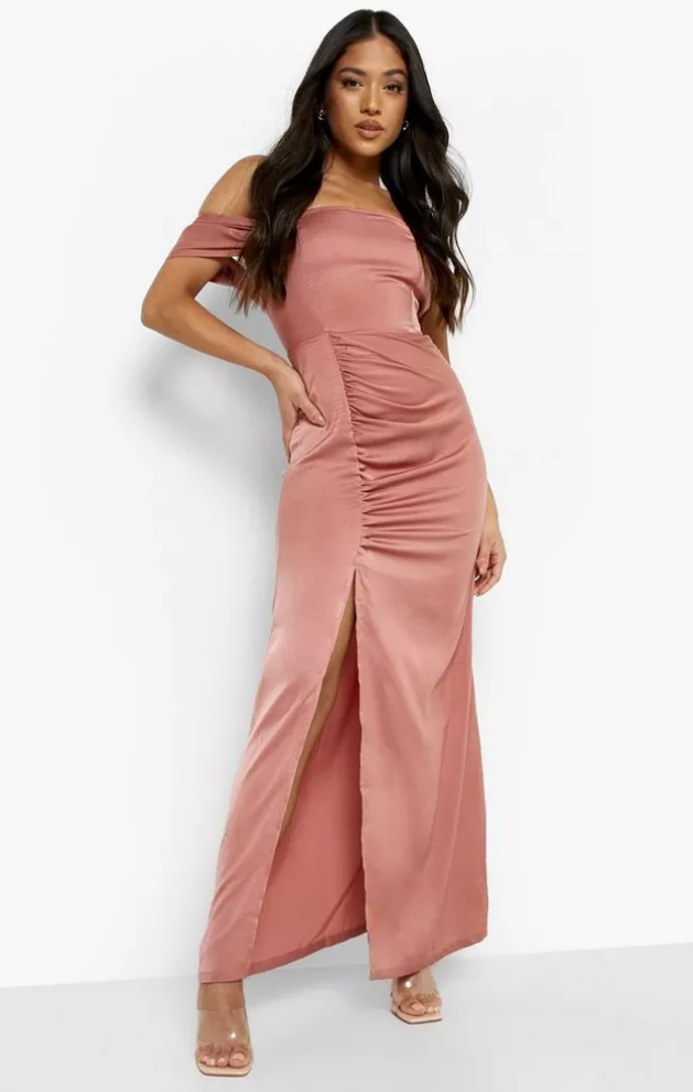 Boohoo Rose Cold Shoulder Satin Maxi