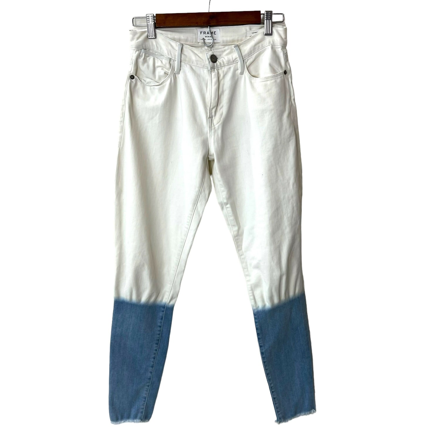 Frame La High Skinny Leg Jeans Dip Dye Blue White Sz 24 Waist