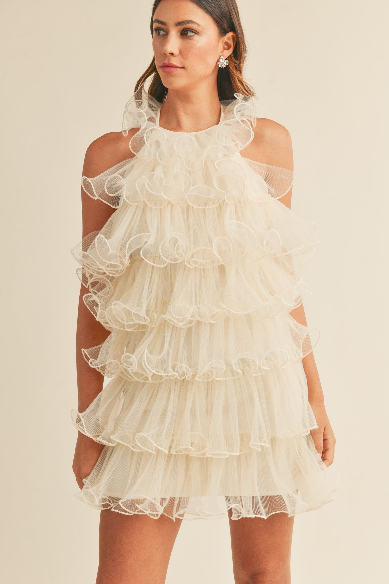 Mable Halter Tiered Ruffle Mini / S NWOT