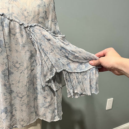 Stevie May Teired Ruffle Sleeve Top - Floral - Blue Multi/Blue Floral - S