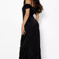 Boohoo Black Shoulder Draped Satin Maxi Dress