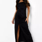 Boohoo Black Shoulder Draped Satin Maxi Dress