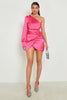 Boohoo Pink One Shoulder Twist Front Satin Dress / XL
