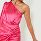 Boohoo Pink One Shoulder Twist Front Satin Dress / XL