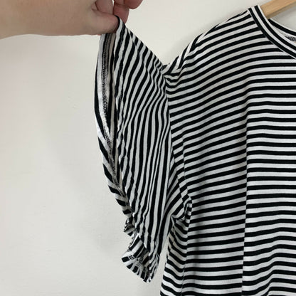 Nicole Miller NY Short Sleeve Ruffle Peplum Tee - Stripes - White Multi - XL