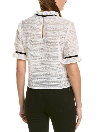 BCBG Maxazria Lace Ruffle Neck Short Sleeve Tops