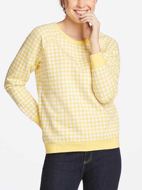 Draper James Gingham Print Natalie Sweatshirt - Gingham - Yellow Multi/Yellow Gingham - S