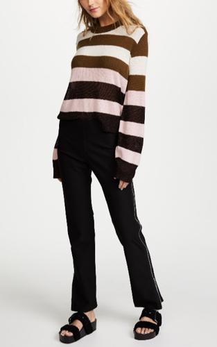 Rag &amp; Bone Cashmere Blend Long Sleeve Sweater - Stripes - Pink Multi/Pink/Brown - S