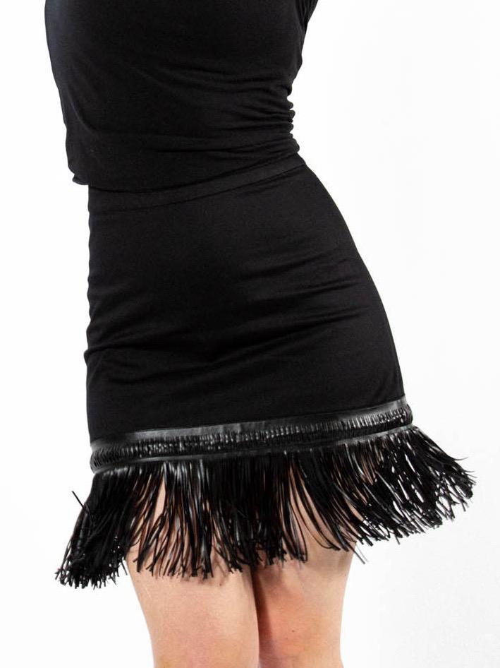 Alexis Leather Fringe Skirt - Black