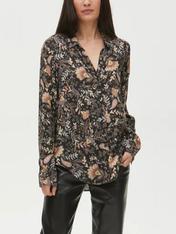 Michael Stars Cam Paisley Button Down Shirt - Paisley - Black Multi/Black Combo - XL