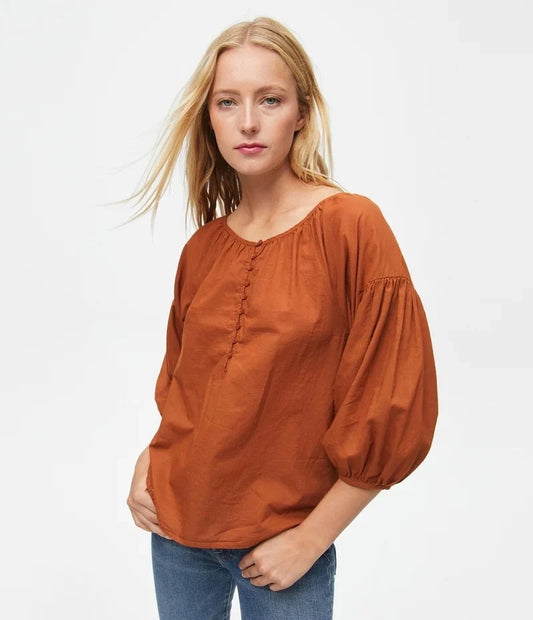 Michael Stars Alexa Balloon Sleeve Blouse - /Orange - M