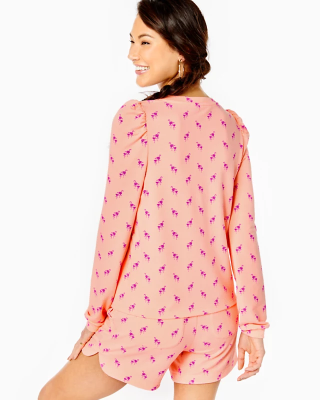 Lilly Pulitzer Puff Sleeve Jansen Sweatshirt - Animal - Pink/Peach Hyacinth Me And My Minnie - M