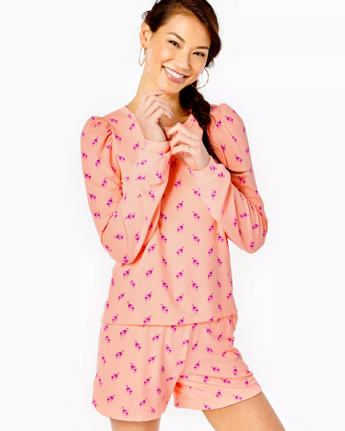 Lilly Pulitzer Puff Sleeve Jansen Sweatshirt - Animal - Pink/Peach Hyacinth Me And My Minnie - M