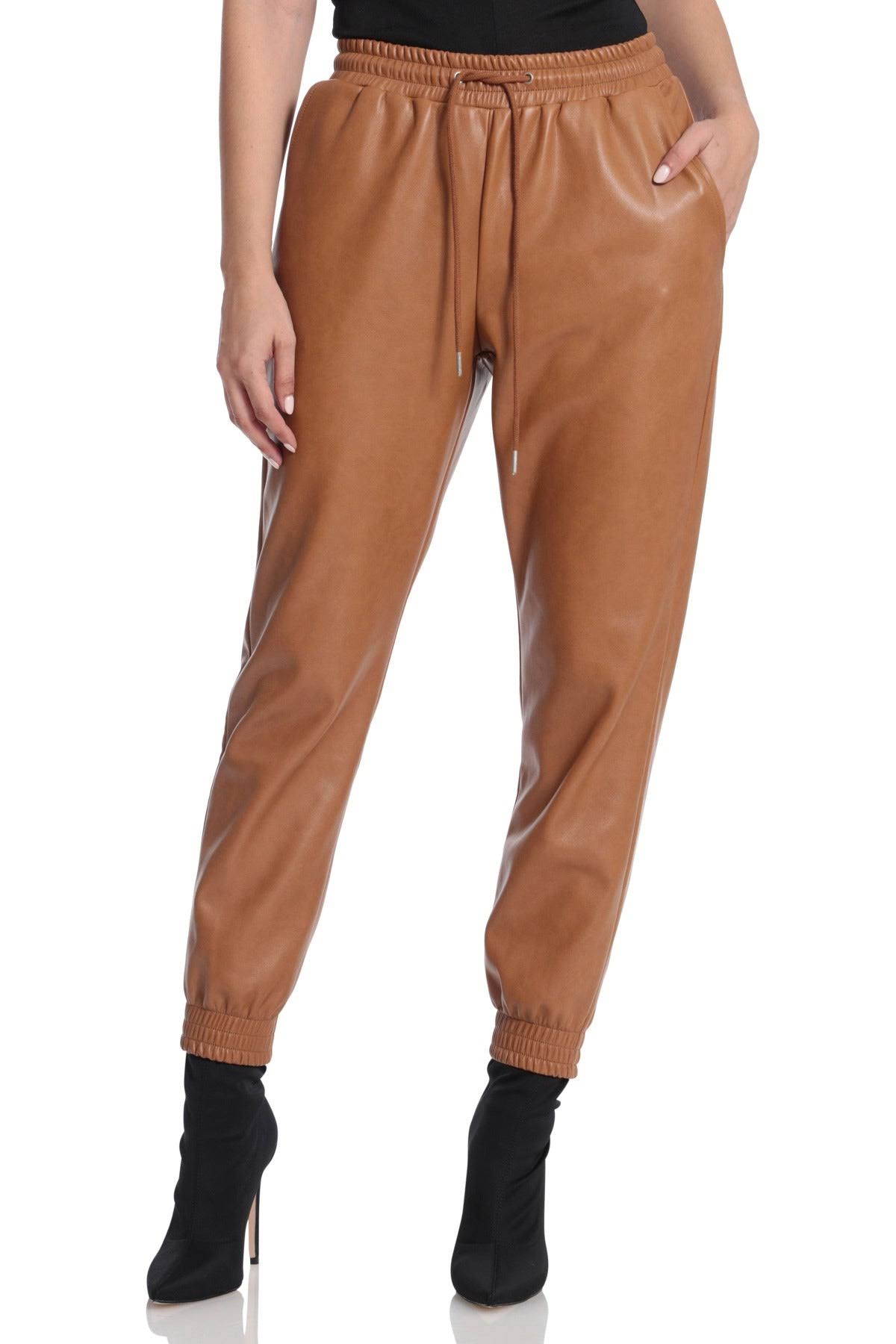 Bagatelle Collection Cognac Faux Leather Jogger Pants Size M New