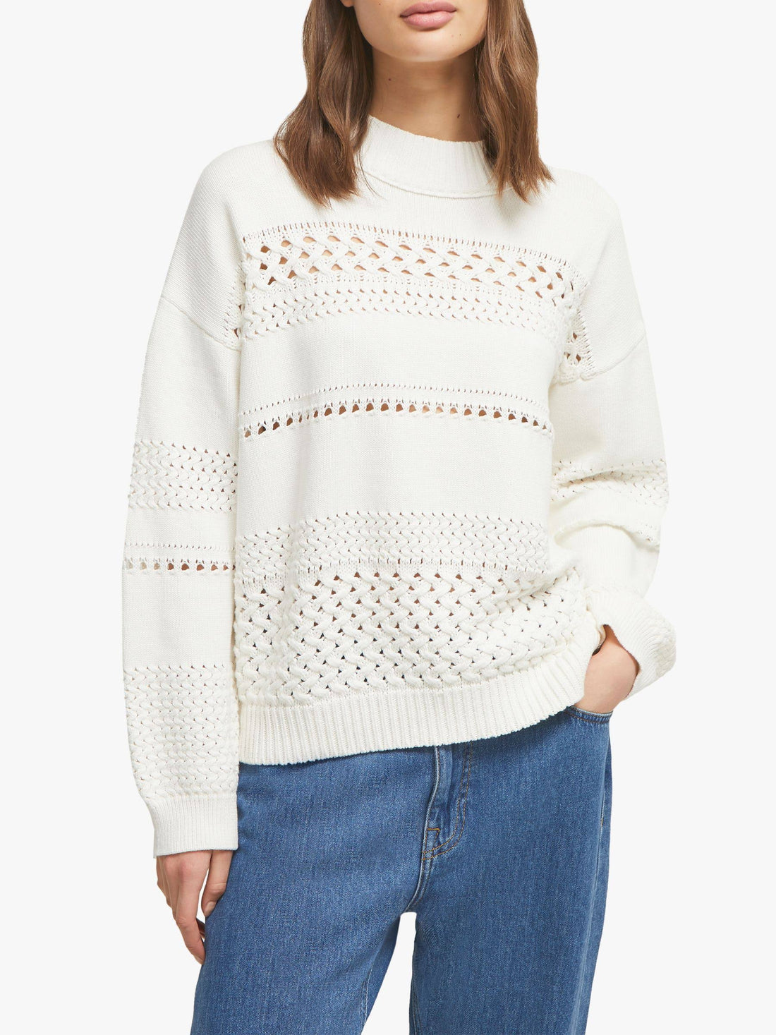 French Connection Long Sleeve Open Knit Sweater - /White